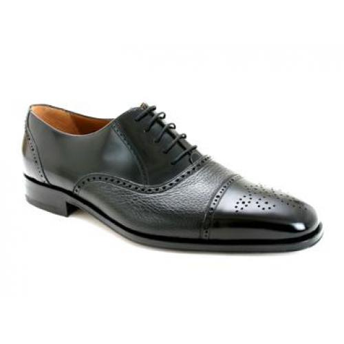 Mezlan "Tyson II" Black Deerskin/High Shine Italian Calfskin Shoes 12859